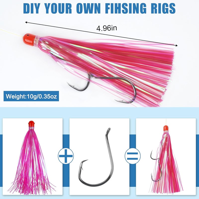 SILANON Mylar Flash Teaser Tails Fishing Bucktail Lures - Weighted Jig Heads 0.35oz Trolling Skirts for Saltwater Ballyhoo Strip Baits - Image 3